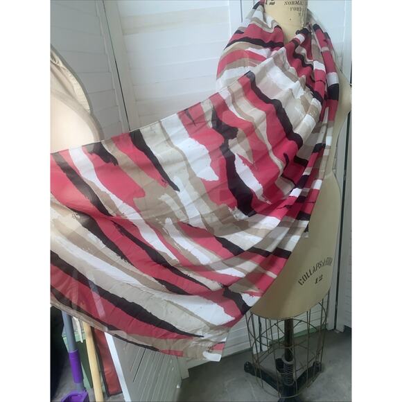 Calvin Klein Scarf Women Pink White Black Block Curves Wrap Sheer Rectangle - Picture 7 of 8